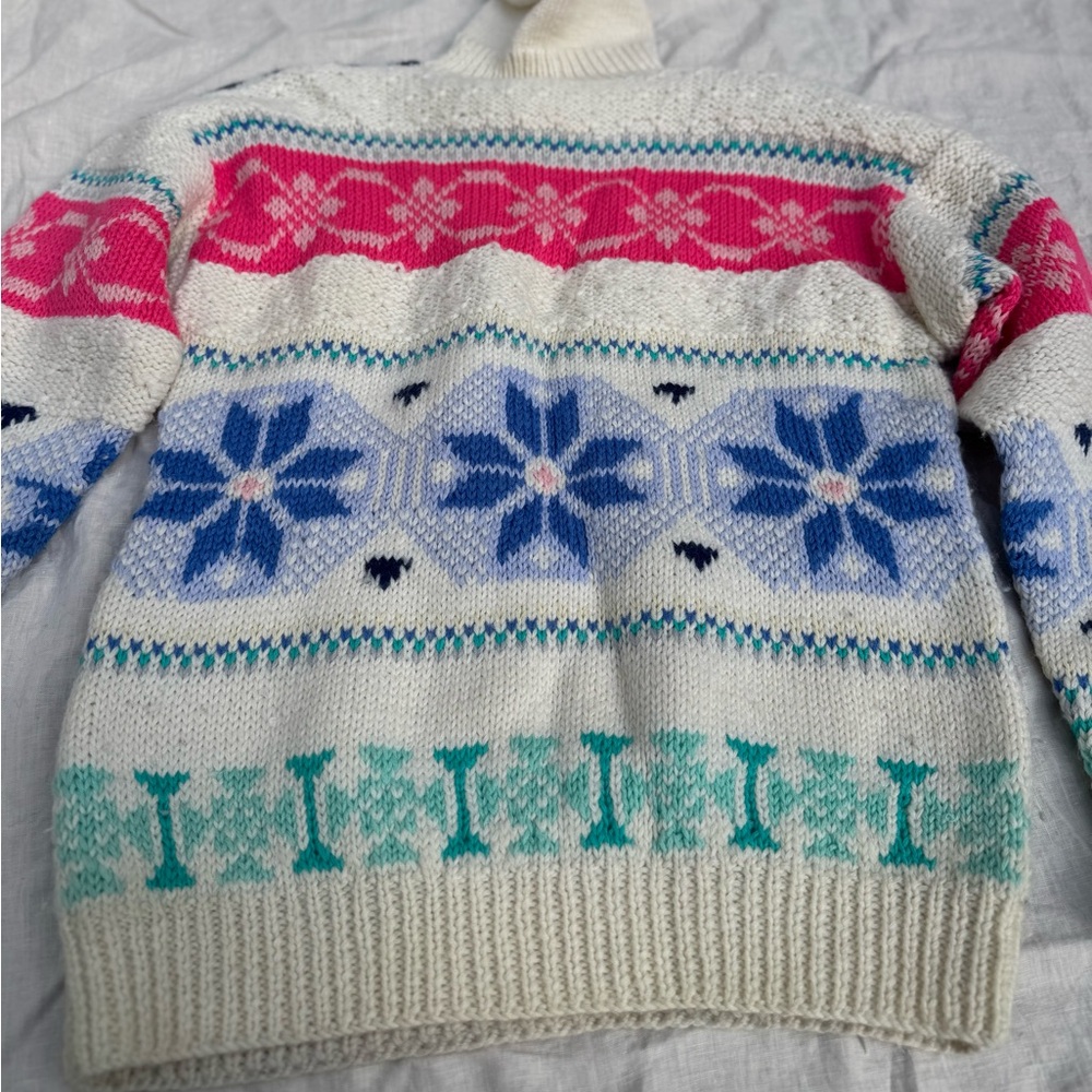 VINTAGE Obermeyer Medium Women’s Wool turtleneck sweater cream colorful knit OS - Picture 8 of 15